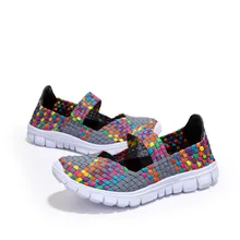 Женская обувь на плоской подошве, Повседневное туфли лодочки, лоферы на весну ткачество мелкой разноцветные удобные дышащие Большие размеры 35–42