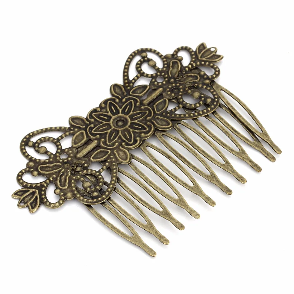 Flor de filigrana bronce antiguo pendientes de clip