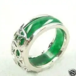 Горячие продажи новый стиль> Красивая Тибет серебряные натурального камня зеленого кольца Размер 8