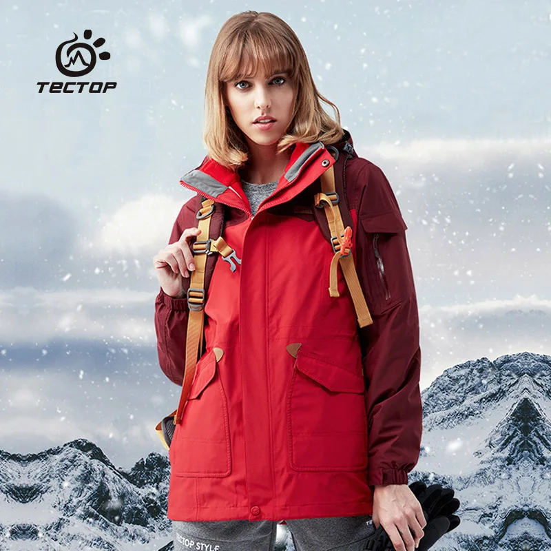 

TECTOP Women's two-piece fleece underwear, long section, warm, windproof, detachable autumn and winter jacket JW7634