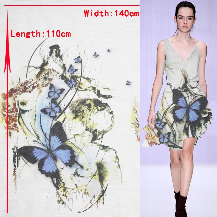 

Positioning 110cm length butterfly print silk linen fabric 140cm width,SLN163