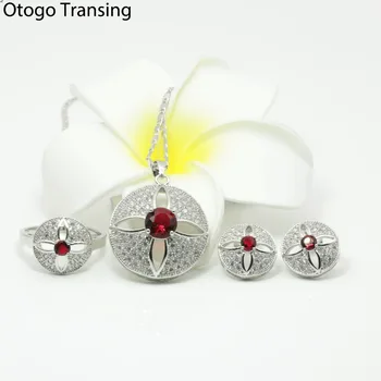 

Otogo Transing Silver Color Red Crystal 925 Mark Tray Round Shape Crystal Fashion Jewelry Set Women-S253