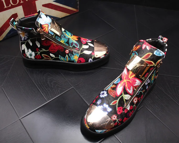 Дизайнерские высококачественные мужские модные высокие топы с цветочным принтом; повседневная обувь на плоской платформе; Мужская железная обувь; обувь для молодых людей