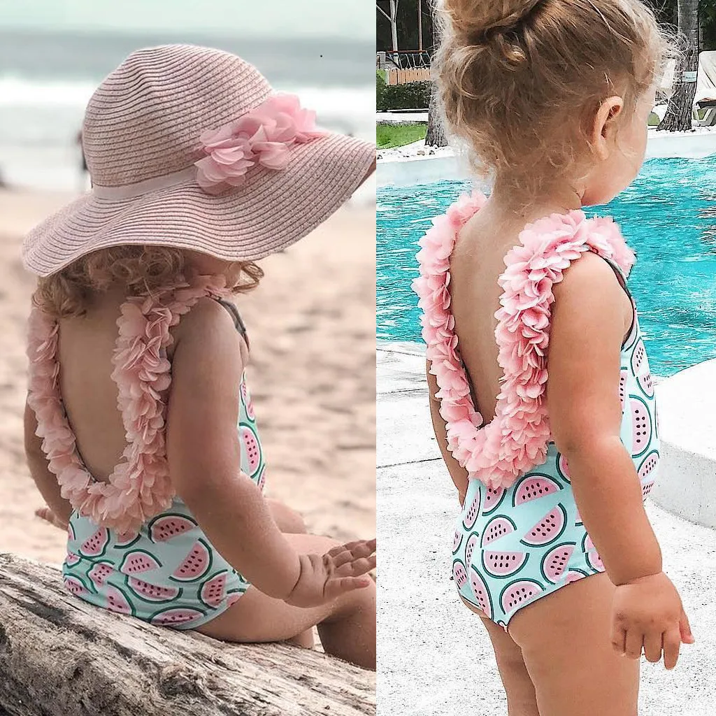 Детская одежда для купания для маленьких девочек; гофрированный купальник с принтом арбуза; купальный костюм для маленьких девочек; пляжный купальный костюм для малышей; летний купальный костюм