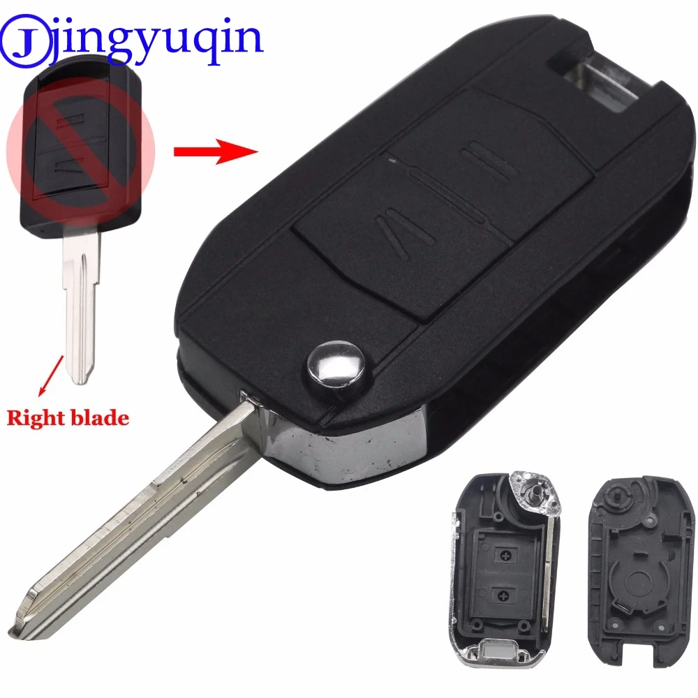 

jingyuqin 2 Buttons Uncut Blank Blade Remote Folding Flid Car Key Fob Shell Case Cover For Opel Corsa (Right Blade) With Logo