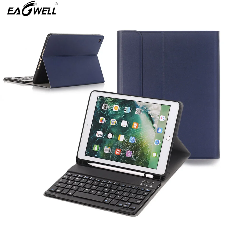 

Detachable Wireless Bluetooth Keyboard + Case Pen Slot Holder Design For ipad 9.7 2017/2018/Air (5th) TPU + ABS Keyboard Case