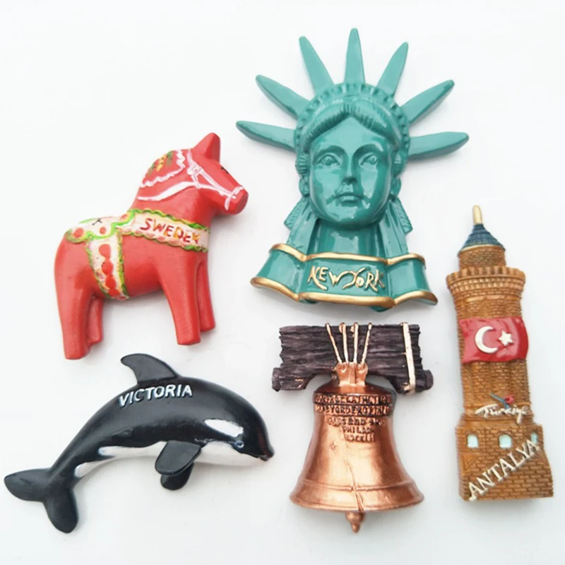 

Fridge Magnets Tourist Souvenir Gift USA Independence Hall Statue of Liberty Sweden Turkey Antalya Darla Trojans Home Decoration