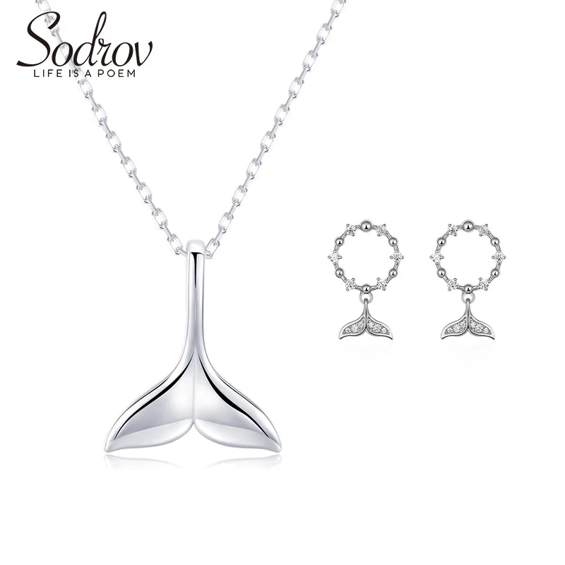 SODROV 925 пробы серебряный корпус ювелирные изделия в форме русалки наборы для женщин прекрасные серьги для вечеринок+ ожерелье Серебряный набор 925