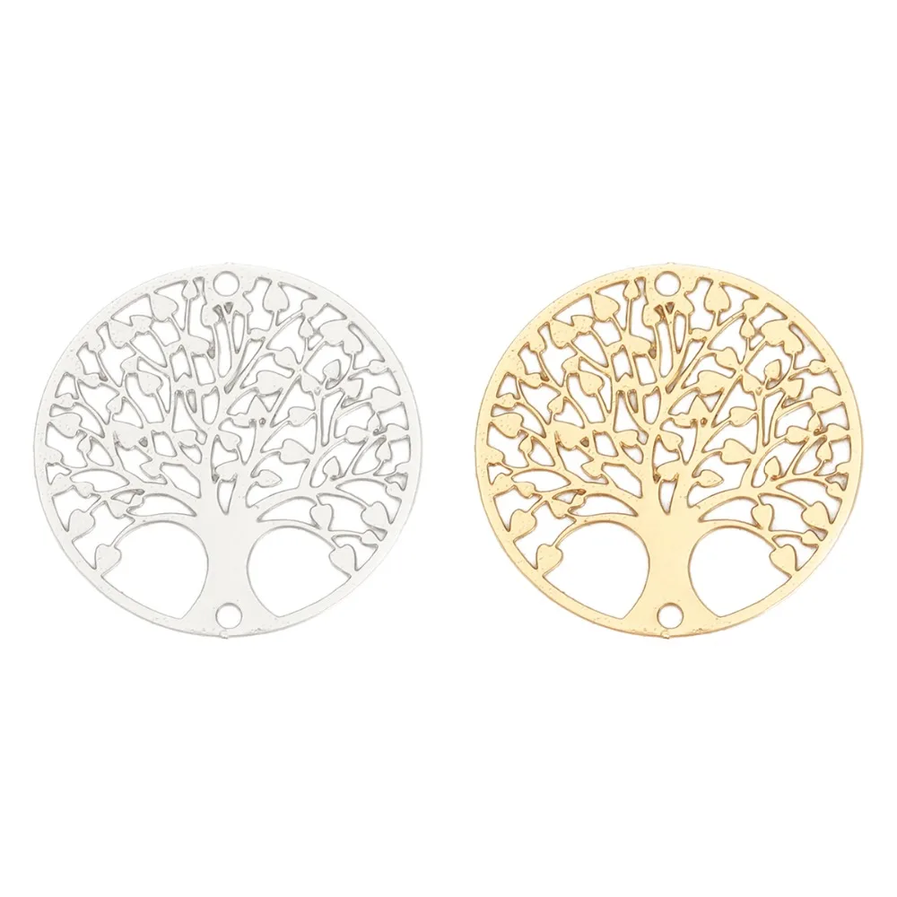 

DoreenBeads Fashion Iron Based Alloy Filigree Stamping DIY Connectors Round Silver Tone Gold Tree of Life 20mm Dia, 10 PCs