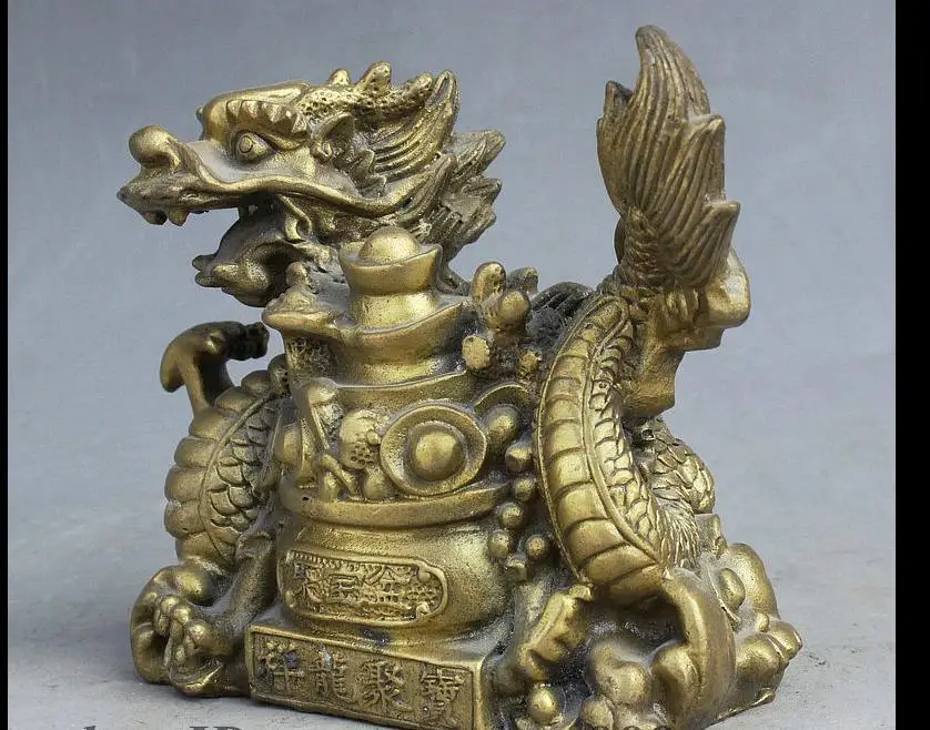 

671116519+++Folk Chinese Dynasty Brass Apsaras Dragon Treasure Bowl Yuan Bao JiXiang Statue