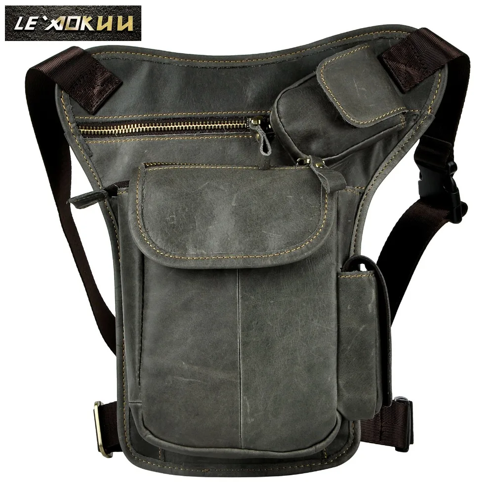 

Leather Men Multifunction Fashion Casual Messenger Shoulder Crossbody Bag Design Travel Waist Belt Pack Drop Leg Bag 3106g