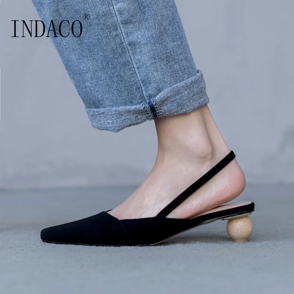 

2018 New Women Leather Slingback Pumps Strange Style Heel Low Heel Shoes 5cm