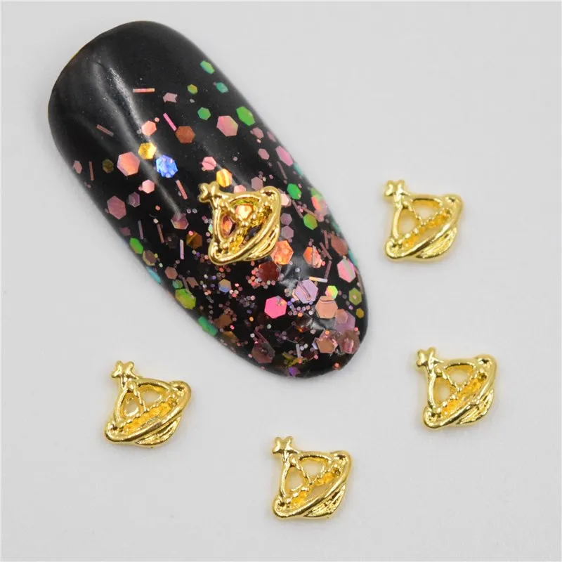 

Beleshiny 50Pcs new Golden satellite shape, 3D Metal Alloy Nail Art Decoration/Charms/Studs,Nails 3d Jewelry H053