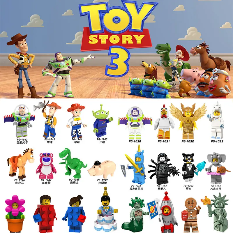 

Legoingly Toy Story Building Block Figures Buzz Lightyear Woody Aliens Jessie Dragon Banana man Cartoon mini Brick Friend toys