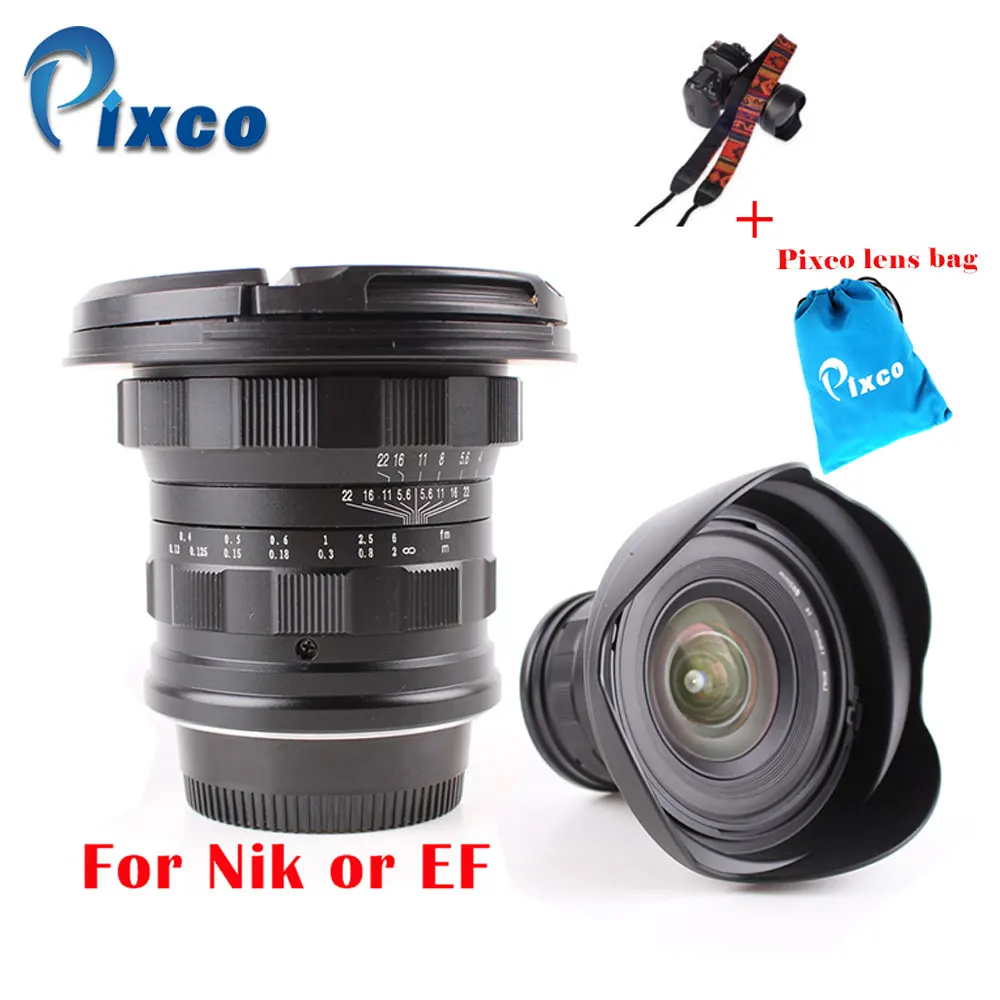 PIXCO 15 мм f/4 f4.0 ультра широкоугольный объектив подходит для Nikon для Canon Pentax цифровая зеркальная камера s+ Подарочная сумка для объектива+ ремни для камеры