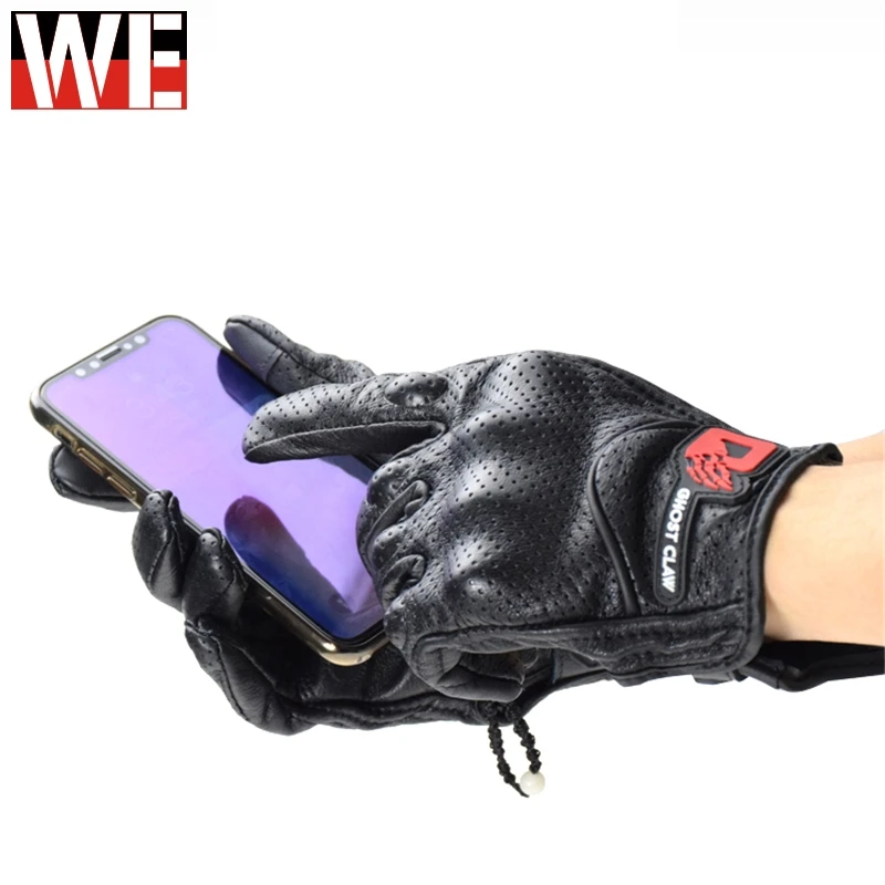 

GHOST RACING Breathable Motorcycle Gloves Touch Screen ATV Downhill Riding Moto Motocross Genuine Leather Gloves Protection Gear