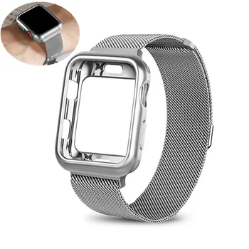 

ASHEI Mesh Strap+Case For Apple Watch Band 38mm 42mm Milanese loop Adjustable Magnetic Clasp Bracelet For Iwatch Series 3 2 1