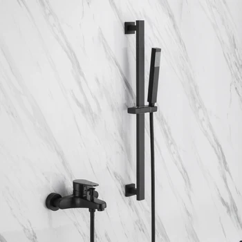 Price Black Shower Mixing Faucet Wall Mounted Bathroom Faucet Single Handle Bathroom Mixer Tap Bathtub Faucet With Shower Slide Bar-D