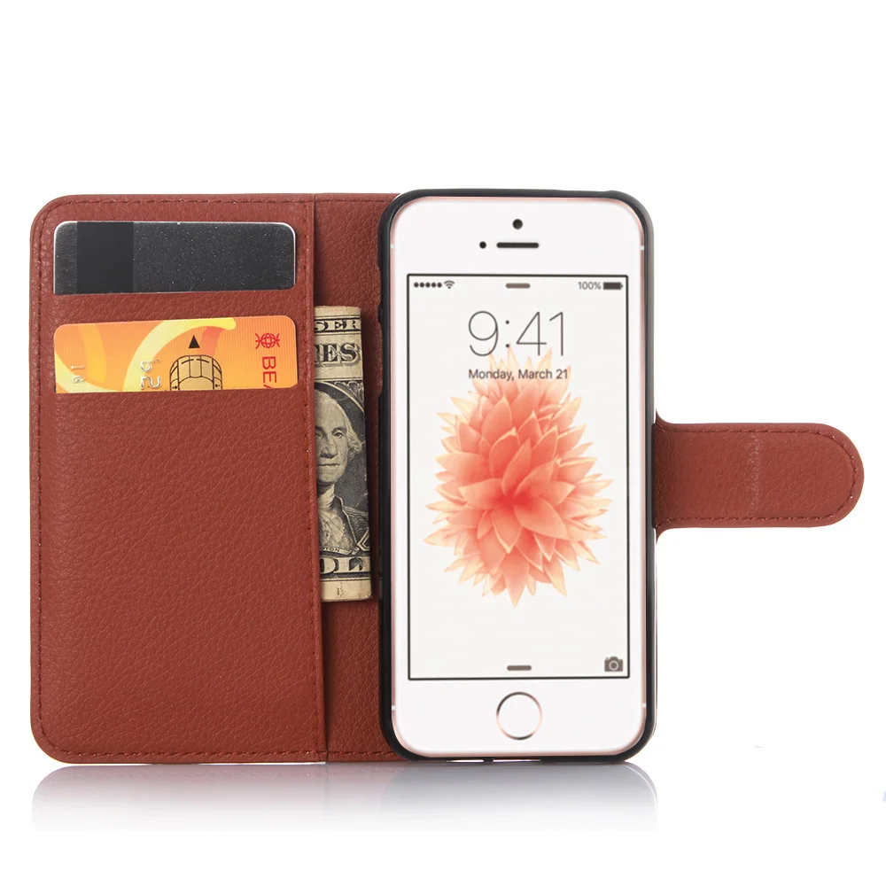 SE Luxury Lychee Print PU Leather Case For Apple iPhone SE Flip Stand