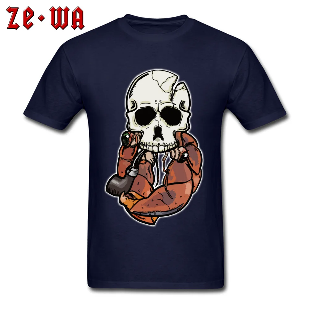 Family Men T-Shirt Pipe smoking Hermit Skull Tops Shirts Cotton Fabric Round Collar Short Sleeve Sweatshirts Classic Pipe smoking Hermit Skull navy