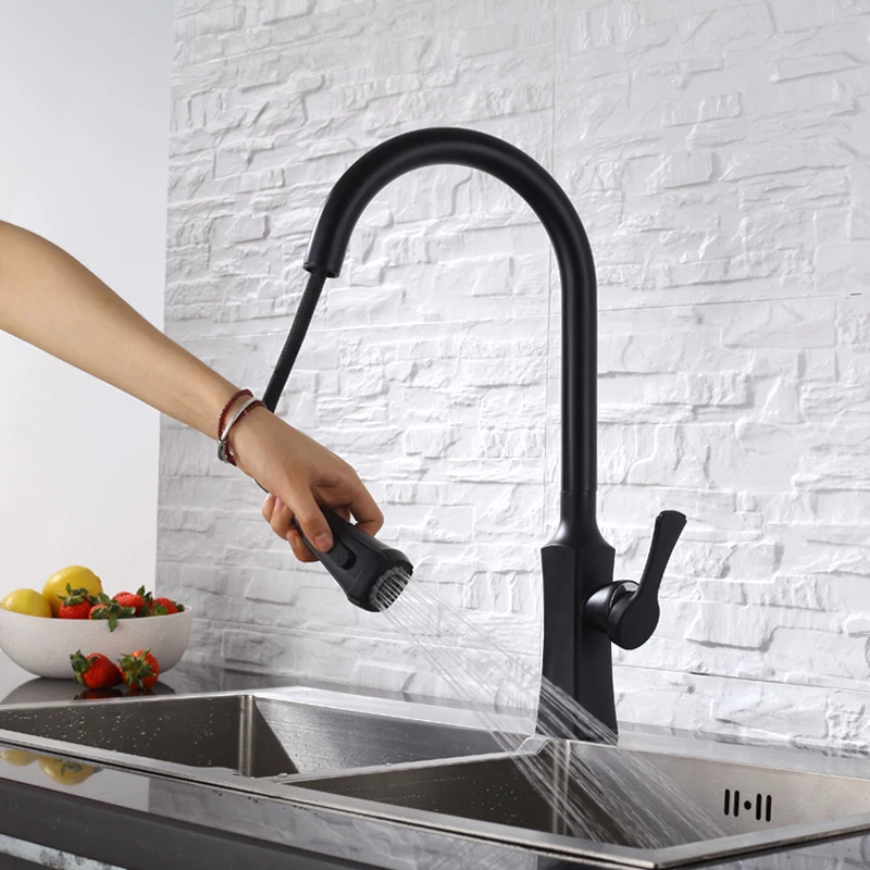 

hot and cold mixer water black smoked pull out type kitchen faucet heat sink all copper laundry sink faucet single hole