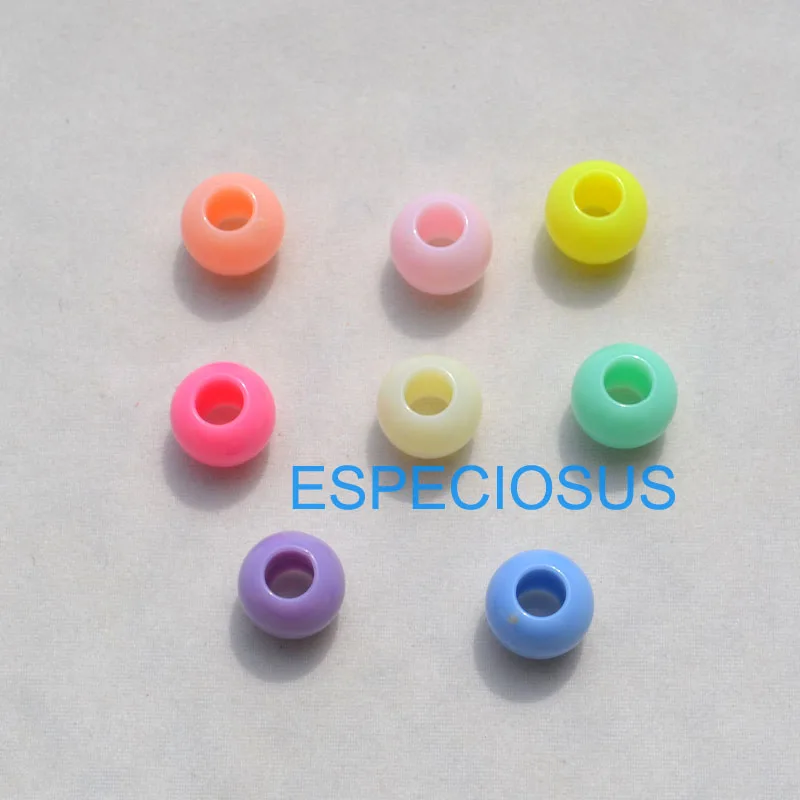 

100pieces/lot DIY hair bands Jewelry Accessory round Shape Beads Spring Color 10MM Big Hole Acrylic Beads For Bracelets Making