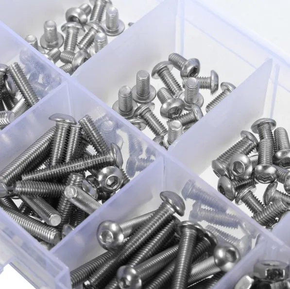 340pcs M3 (3mm) A2 Stainless Steel ISO7380 Button Head Allen Bolts Hexagon Socket Screws With Hex Nuts Assortment K