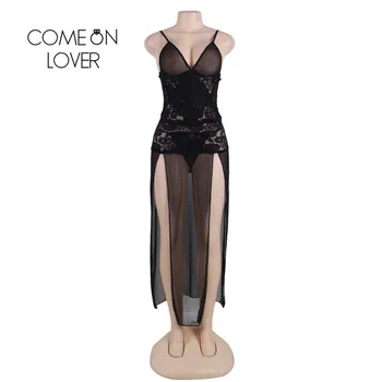 

Comeonlover Disfraces Eroticos Mujer Mesh And Lace Elegant Lingerie Gown Black Plus Size Erotic Dress Lingerie Costume RI80441