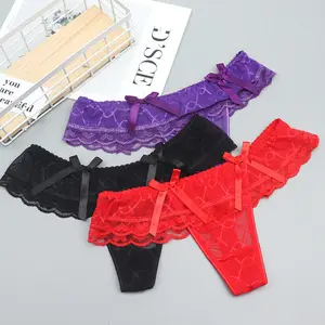 Women Sexy Lace Mesh Bow Transparent Low Waist Briefs for Women Intimates Underwear Panties Calcinha Female Thong Lingerie