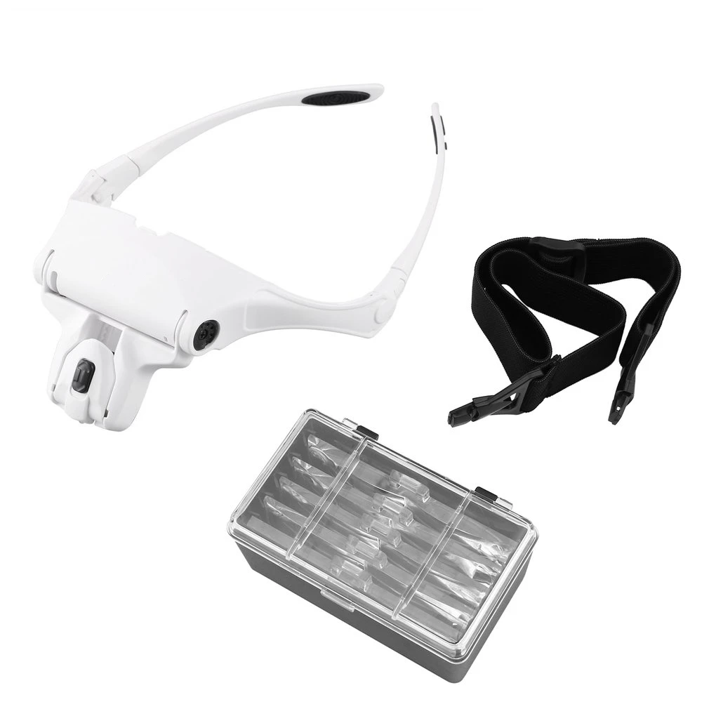 5Pcs 2LED Head Lamps Lens Interchangeable Headband Magnifier Glasses 1.0X/1.5X/2.0X/2.5X/3.5X Magnifications Magnifying Glasses