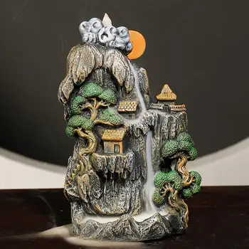 

Mountain Shape Backflow Incense Burner Resin Smoke Waterfall Incense Burner Holder Aromatherapy Furnace Mountain River Handicraf