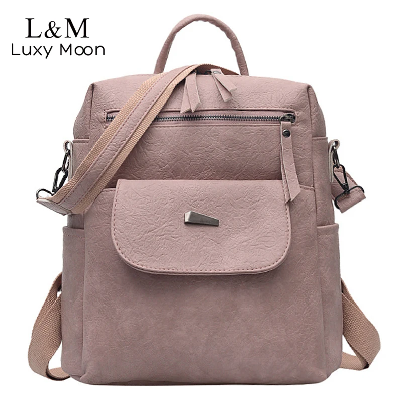 

Simple Backpack Women Leather Multifunction Shoulder Bag For Teenage Girls School Bags Fashion Female Pink Solid Backpack XA7H