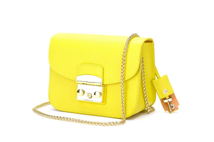 Женская маленькая сумка с клапаном из натуральной кожи, брендовая дизайнерская сумка ярких цветов для девочек, сумки на плечо с ремешком на цепочке - Цвет: Золотой