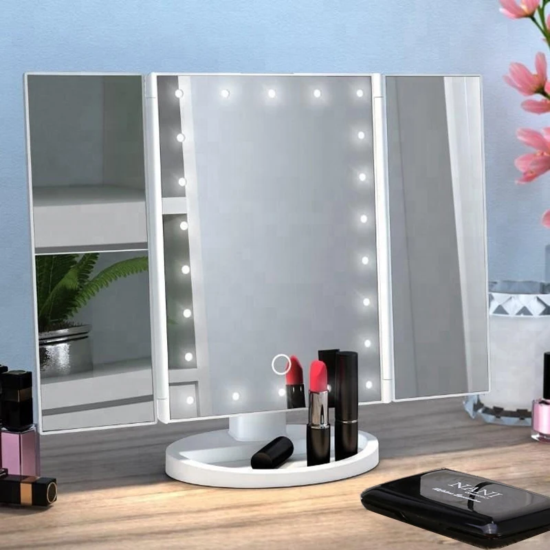 22 светодиоды Сенсорный экран зеркало для макияжа 1X/2X/3X увеличительное зеркала суета 3 складной регулируемый вращающийся на 180 градусов