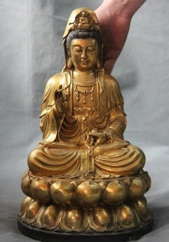 

USPS to USA S3461 China Buddhism Copper Gild Aquarius Guan Yin Kwan-yin Boddhisattva Buddha Statue (B0328)