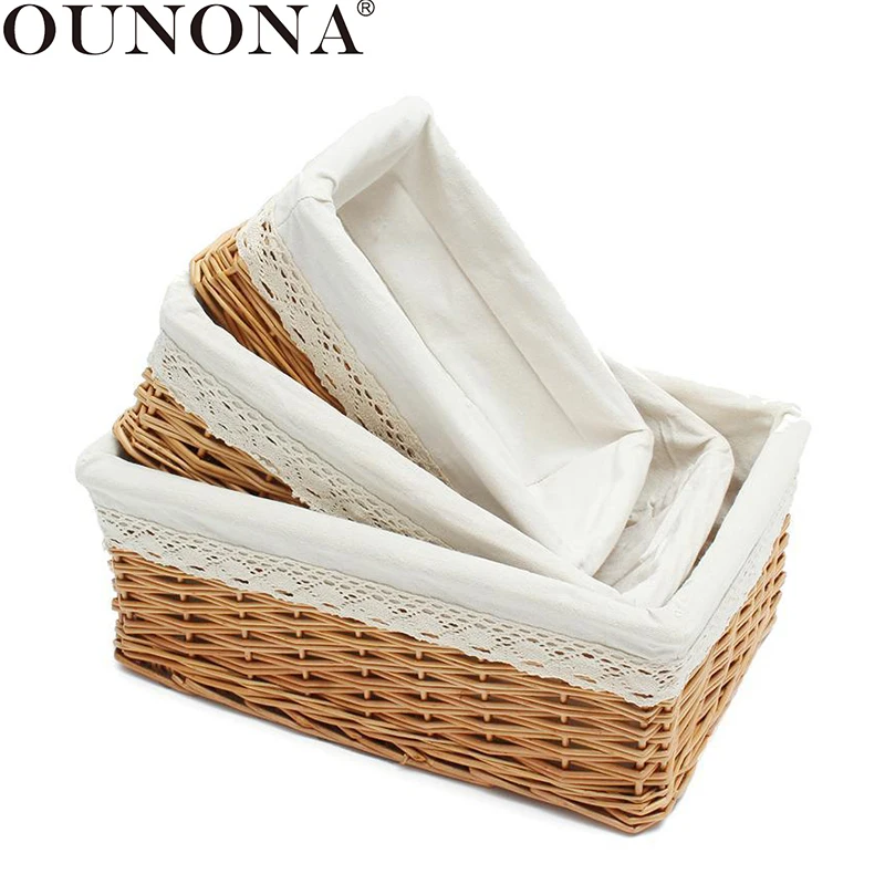 

OUNONA Wicker Storage Basket Washable Willow Storage Bin Closet Toy Box Container Clothes Sundries Desktop Storage Basket