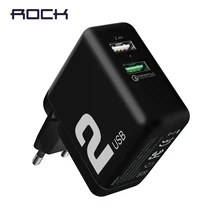 QC3.0 быстрое двойное зарядное устройство USB, ROCK 30 Вт Быстрая зарядка 3,0 зарядное устройство для мобильных телефонов для samsung/Xiaomi/huawei FCP Быстрая зарядка QC2.0