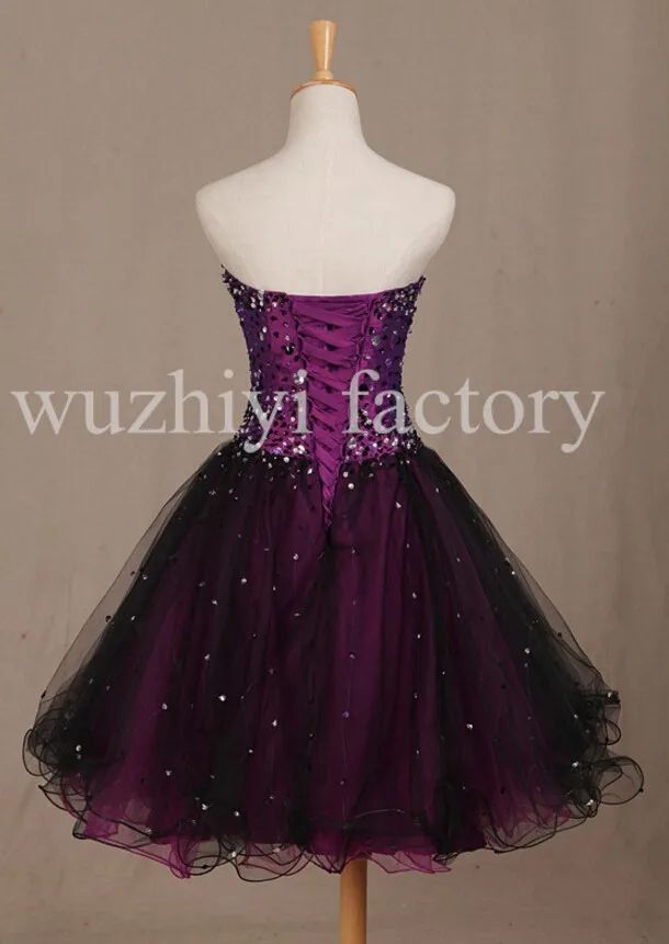 Wuzhiyi/ г. синие, черные короткие платья для выпускного вечера с милым вырезом, Настоящее фиолетовое Бисероплетение вечерние платья, распродажа, Размер США 2-16 - Цвет: as picture