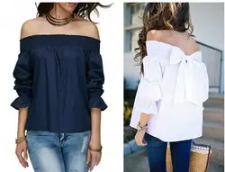 Women Blouses Off Shoulder Bow Top female Shirts Sexy Fashion Ruffle Long Sleeve Tops tunics oversized White BluePlus Size XL Women Blouses Off Shoulder Bow Top female Shirts Sexy Fashion Ruffle Long Sleeve Tops tunics oversized White BluePlus Size XL