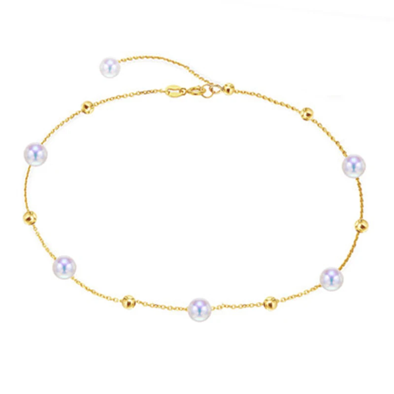 Sinya 18k Au750 gold Chain Anklets Bracelets with natural round pearl charm for women girl Mum lover length 18-25cm adjustable Sinya 18k Au750 gold Chain Anklets Bracelets with natural round pearl charm for women girl Mum lover length 18-25cm adjustable