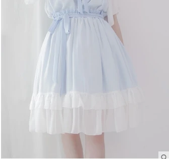 

Princess sweet lolita skirt Original design Cats and mermaids skirt Lotus leaf Chiffon half skirt with belt Dolley-00128