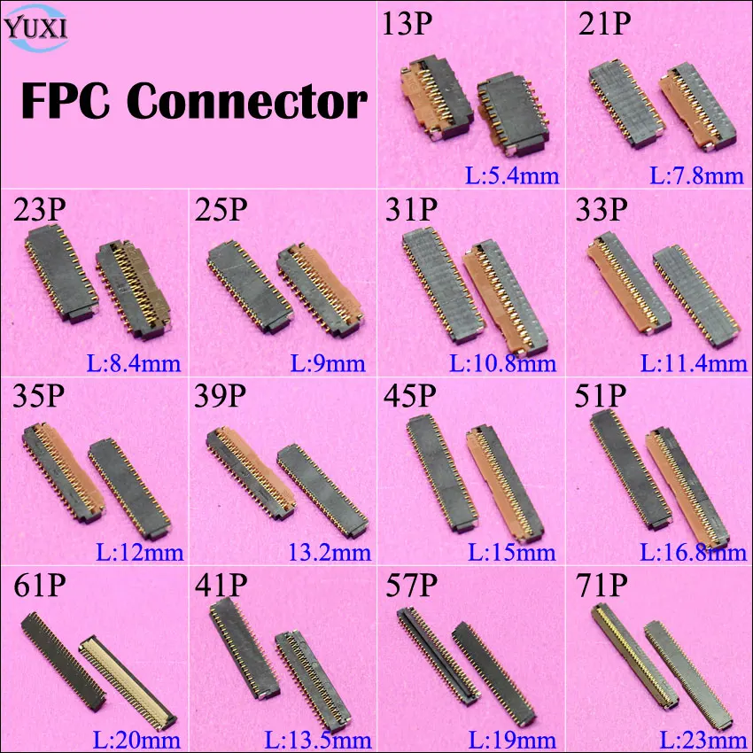 

10pcs LCD Digitizer Touch Screen Display FPC connector on MotherBoard Main Board 13 21 23 25 31 33 35 39 45 51 61 41 57 71 Pin