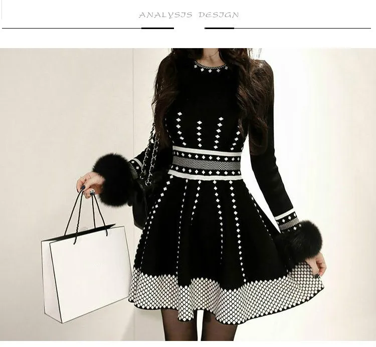 Лидер продаж женское осенне-зимнее платье Элегантное модное тонкое сексуальное платье женское винтажное Vestidos Черное Вечернее Платье De Festa