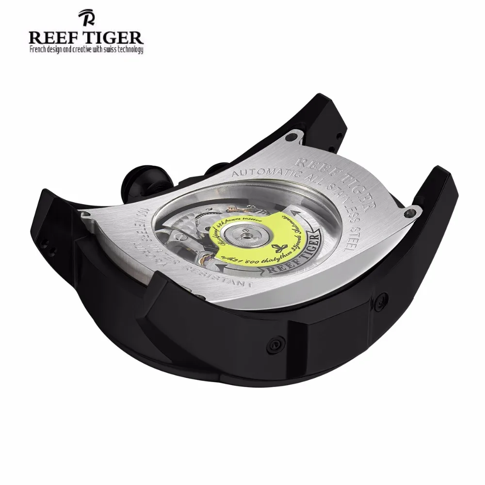 Бренд Reef Tiger повседневные спортивные часы для мужчин черный стальной резиновый