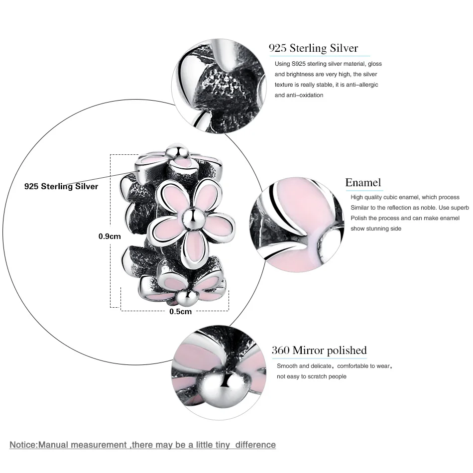 Подлинный настоящий 925 пробы Серебряный цветок маргаритки лист сердце разделитель Бусины Подходят аутентичный Шарм браслет Аутентичные ювелирные изделия