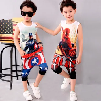 

Boys clothing suit Captain America Spider-Man Cartoon Set Boys toddler 3D T-shirt + pants 2 pieces children's clothes