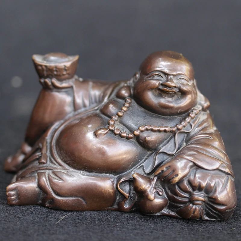

Antique Bronze Gold ingot buddha big belly Maitreya Buddha Bao ping Home Office decoration Ornaments