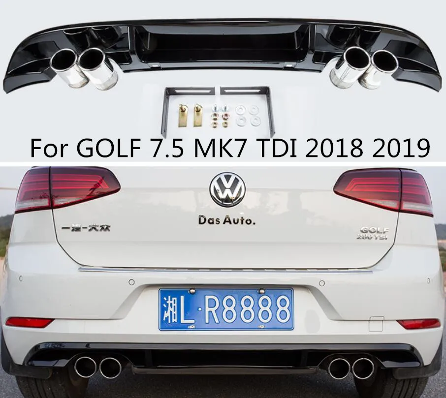 

ABS Rear Bumper Diffuser with Exhaust Tips Fit For GOLF 7.5 MK7 TDI 2018 2019 BY EMS