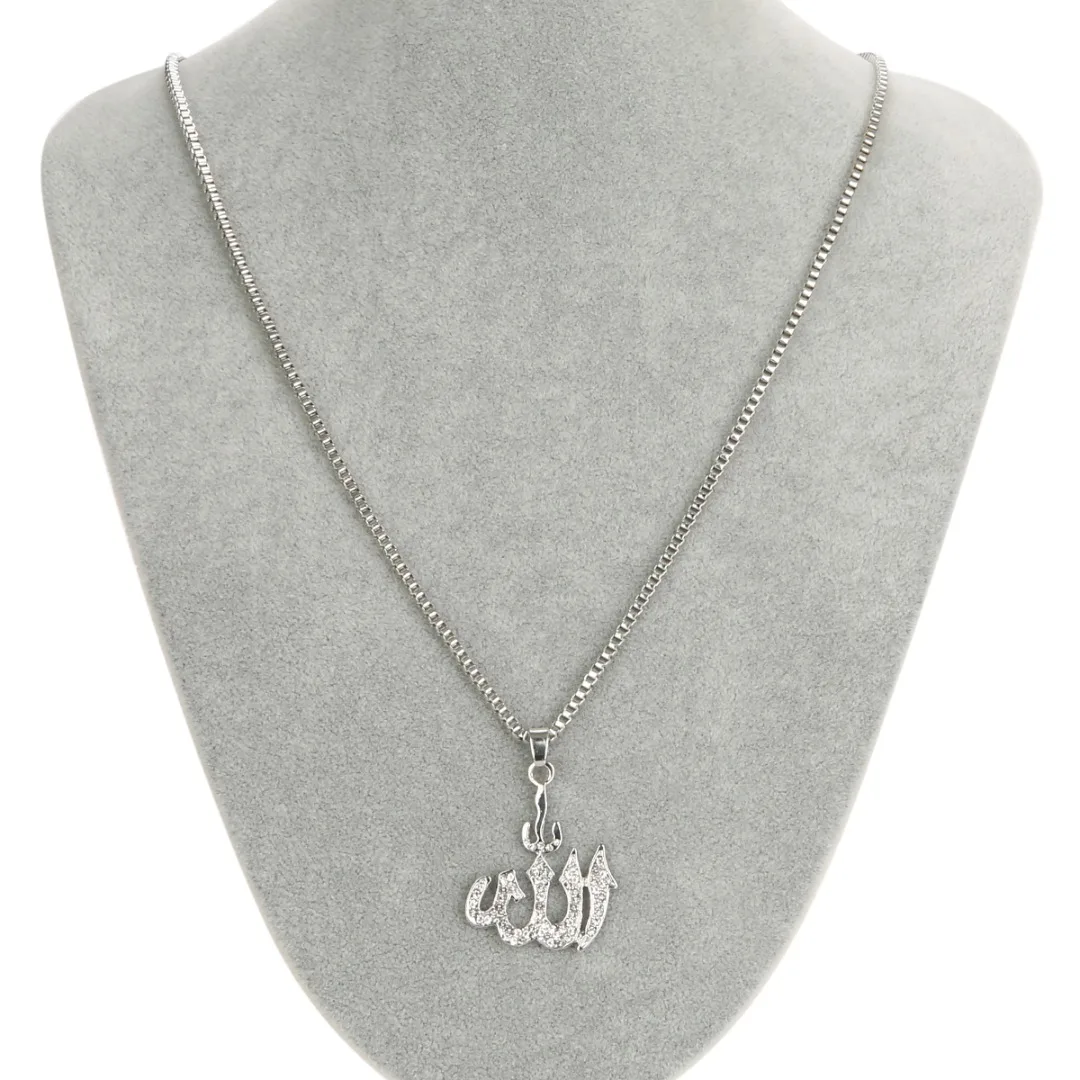 Shellhard Men Hip Hop Pendant Allah Necklace Silver Gold Charm Statement Women Crystal Long Choker Chain Jewelry femme bijoux