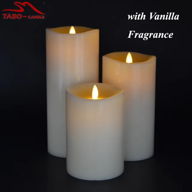 Flameless Pillar Candle By Luminara Small Wave Top Fresh Scent Vanilla